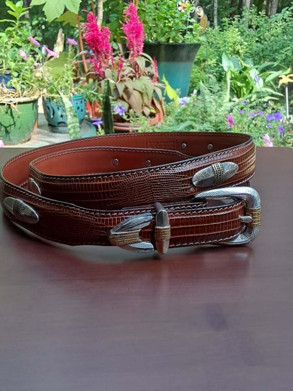 Bill Adler Studio Brown Western Belt Leather Belt Silver Conches Size 42 - Picture 7 of 7